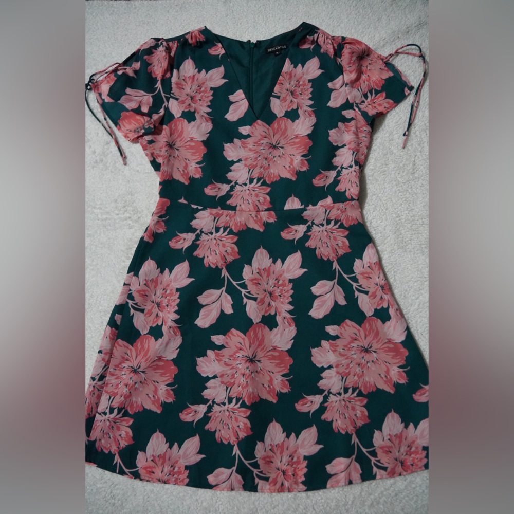 J. Crew Mercantile Floral Fit & Flare Dress - Pink Floral on Teal